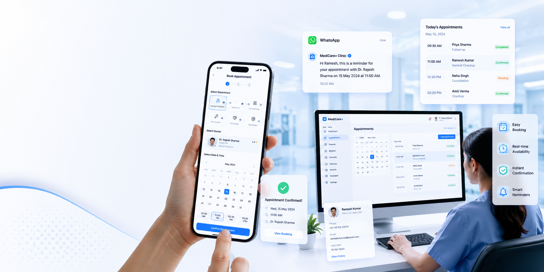 Clinic appointment system on mobile and desktop